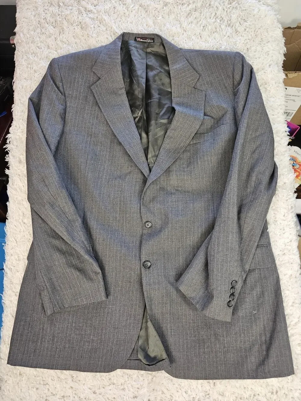 Stafford Mens Suit Jacket Blazer 48 XL Grey Pinstripe 2 Button Made In USA Vent